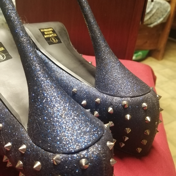 Midnight blue sparkly studded heels - Picture 5 of 8